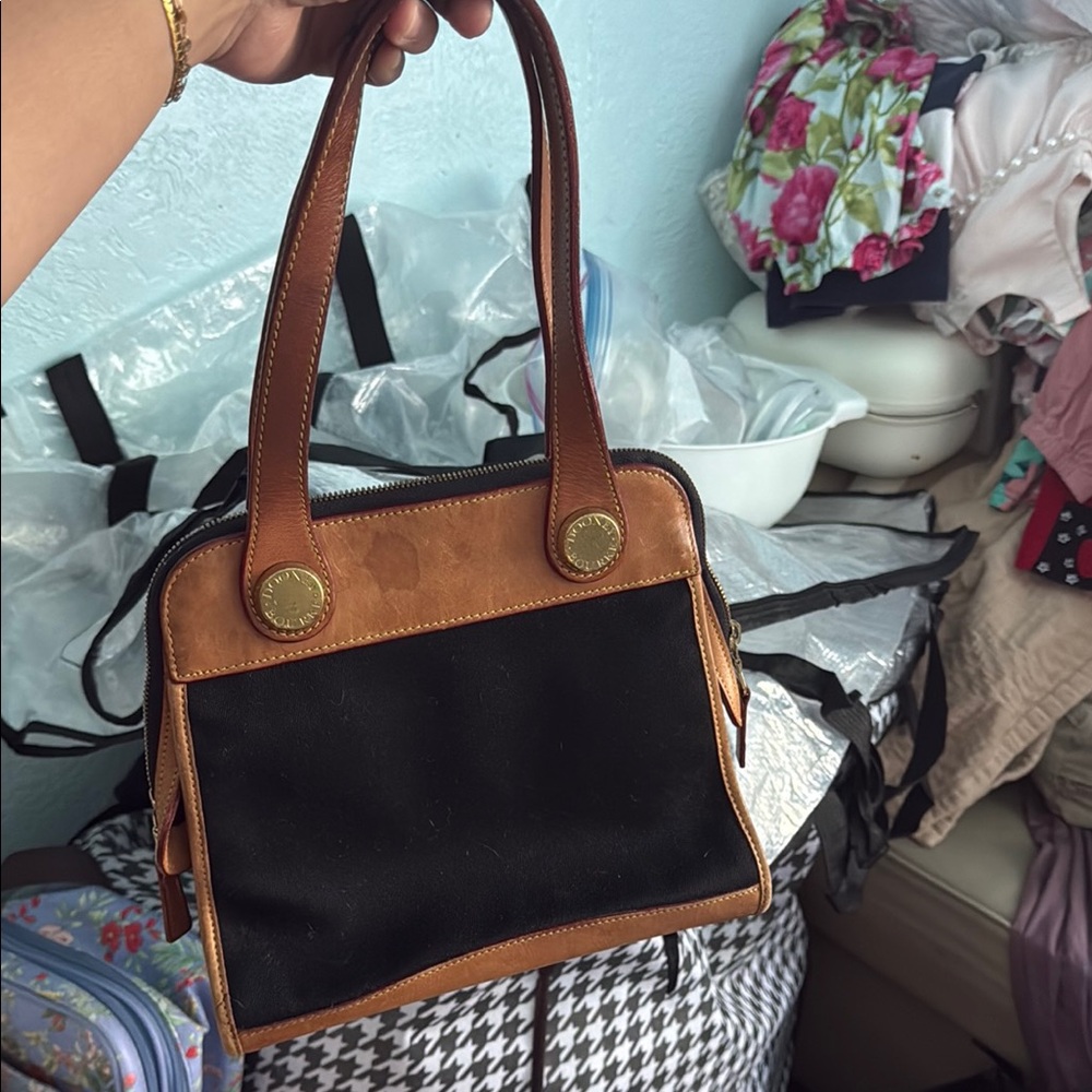 Dooney & Bourke Black and Brown Shoulder Bag with Structured Design